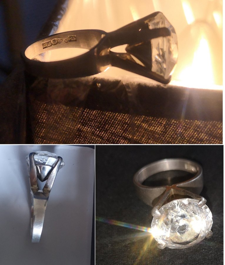 Snygg vintage ring med stor sten äkta silver: S kattfot Vikt 6 gr Toppskick