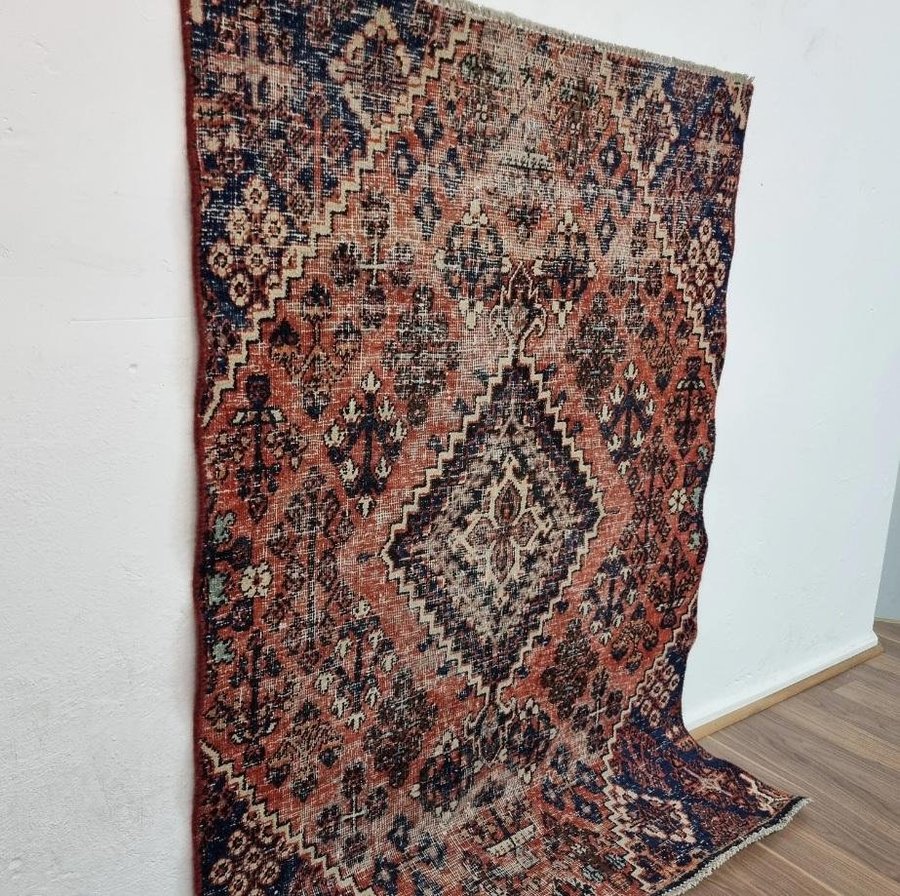 Äkta Vintage matta ca: 141x96 cm - 100% ull - Tvättad  klart - Handknuten