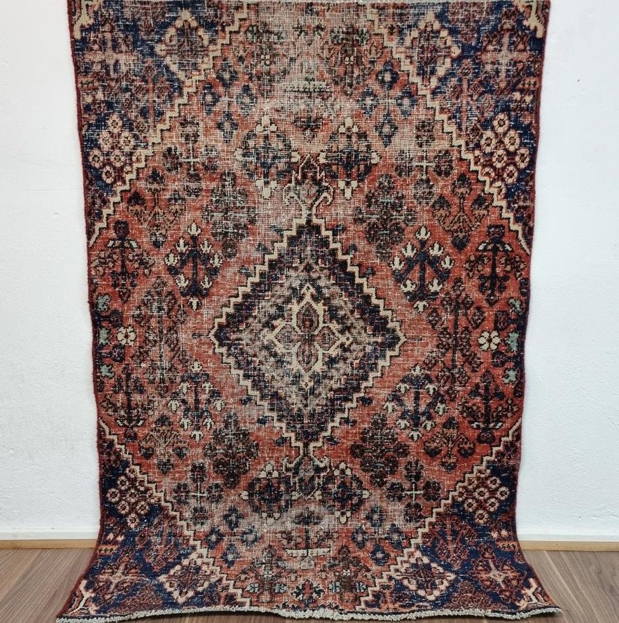 Äkta Vintage matta ca: 141x96 cm - 100% ull - Tvättad  klart - Handknuten