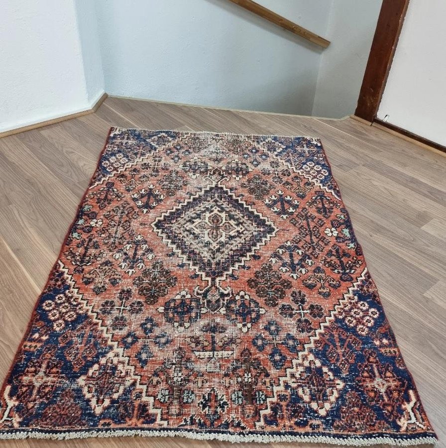 Äkta Vintage matta ca: 141x96 cm - 100% ull - Tvättad  klart - Handknuten