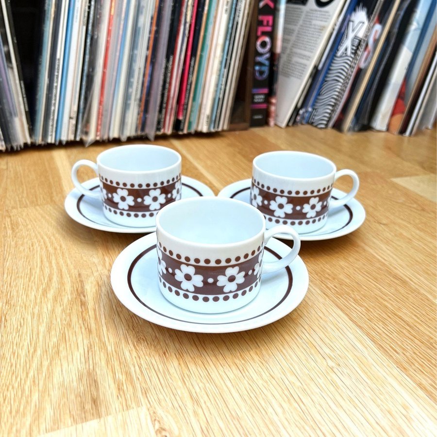 6 delar Vintage Blommig Retro Kaffekoppar fat Nostalgic servis 60s 70s NYSKICK