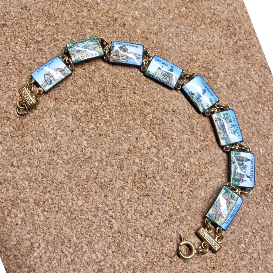 Vintage Fifties Swedish Travel Picture Souvenir Story Bracelet