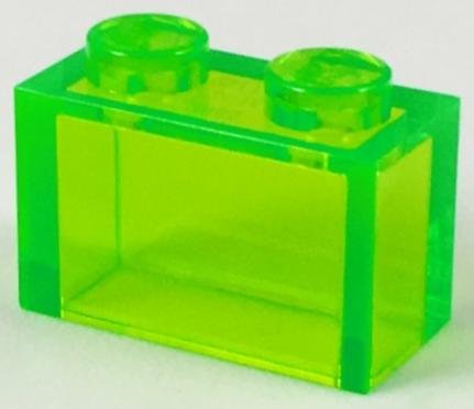 Trans-Bright-Green Brick 1 x 2 without Bottom Tube - LEGO - 3065