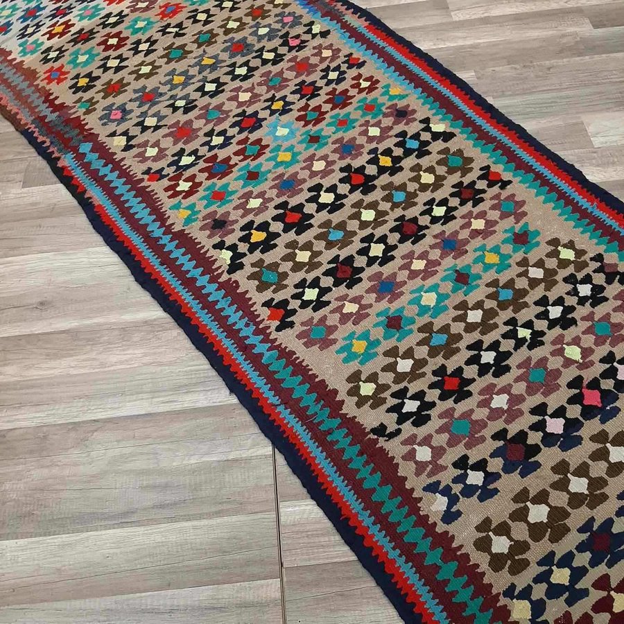 Äkta Vintage matta ca: 282x86 cm - 100% ull - Tvättad  klart - Kelim