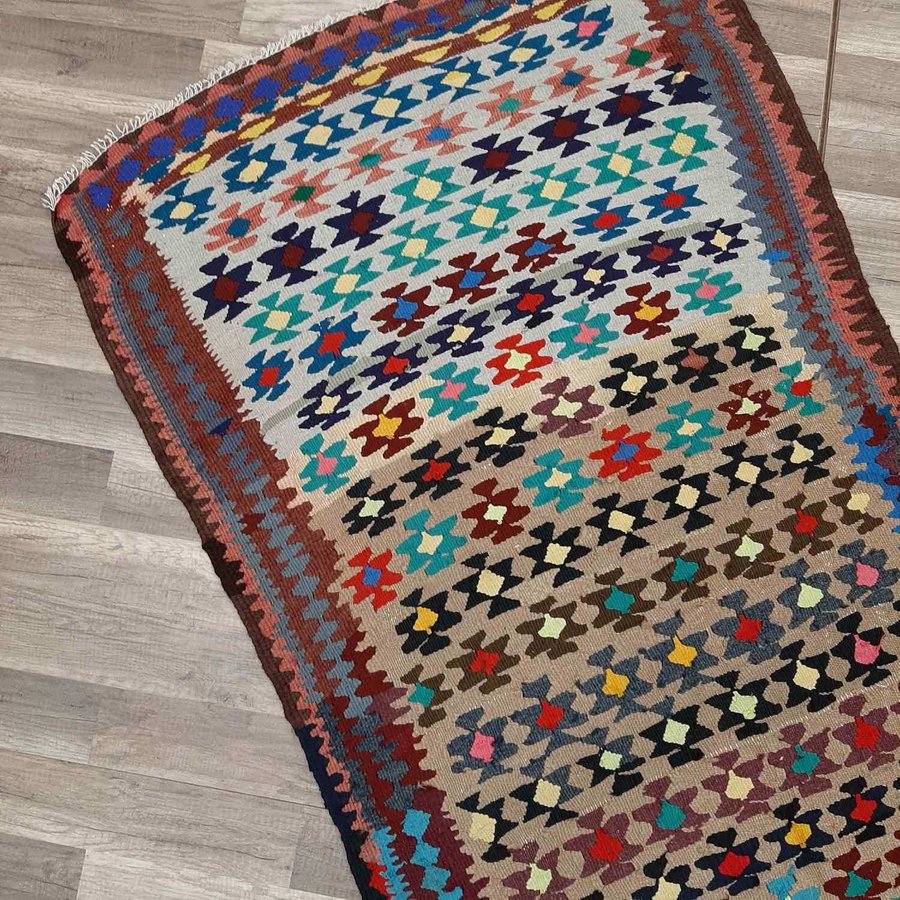 Äkta Vintage matta ca: 282x86 cm - 100% ull - Tvättad  klart - Kelim