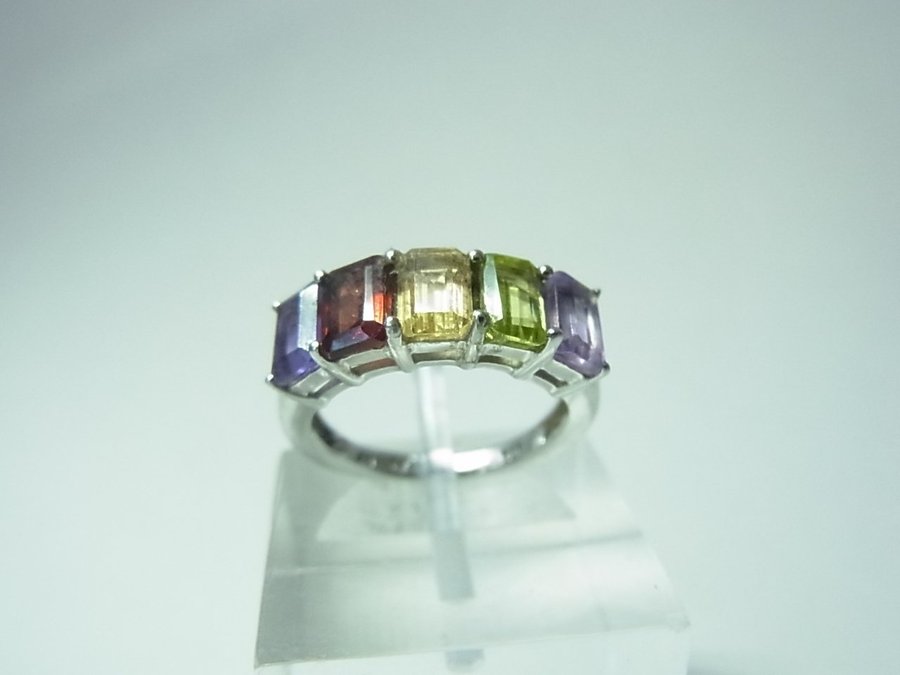 DESIGNER MULTICOLOR ÄDELSTENSRING 22 CA SILVER / MULTICOLOR EDELSTEIN RING