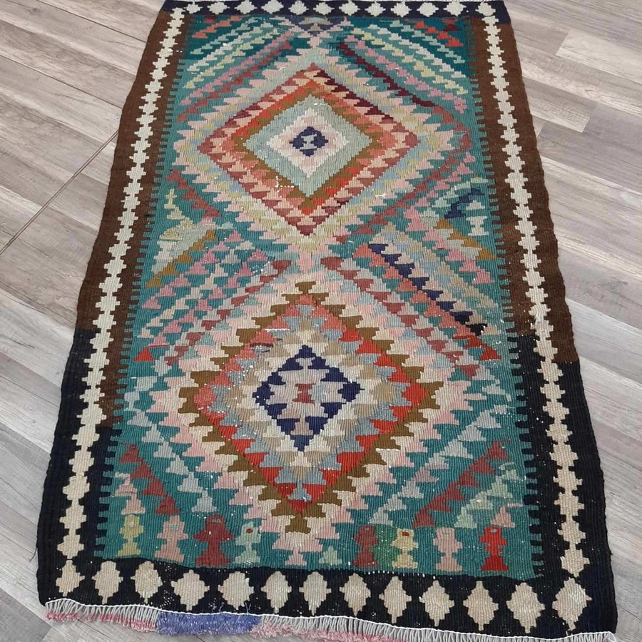 Äkta Vintage matta ca: 138x87 cm - 100% ull - Tvättad  klart - Kelim