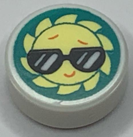 Tile Round 1 x 1 with Emoji Bright Light Yellow Sun - LEGO - 98138pb310