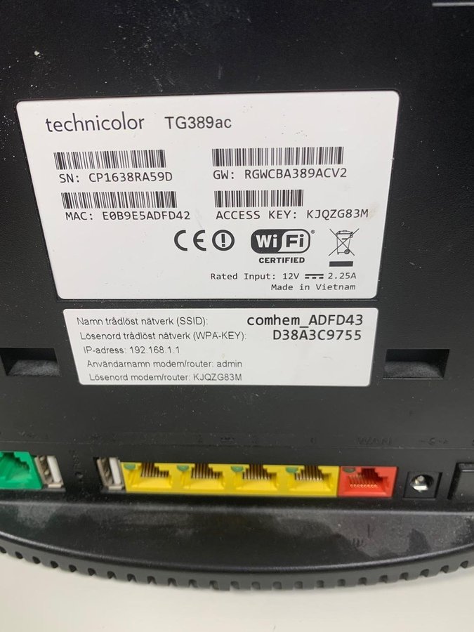 Technicolor TG389AC Trådlös Router Wireless