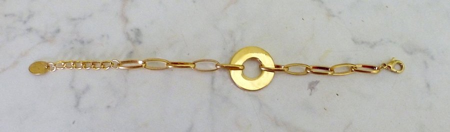 Guldfärgad nickelfri kedjelänk/armband med rund ring
