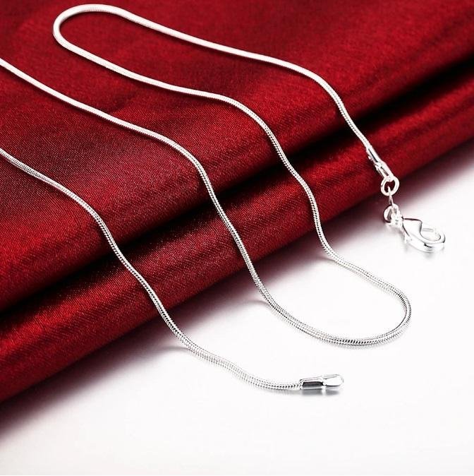 60cm 1mm enkel Silver kedja 925 stämplat Sterling silverpläterad halsband