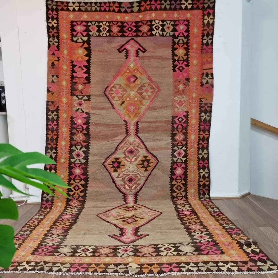 Äkta Vintage matta ca: 157x310 cm - 100% ull - Tvättad  klart - Kelim