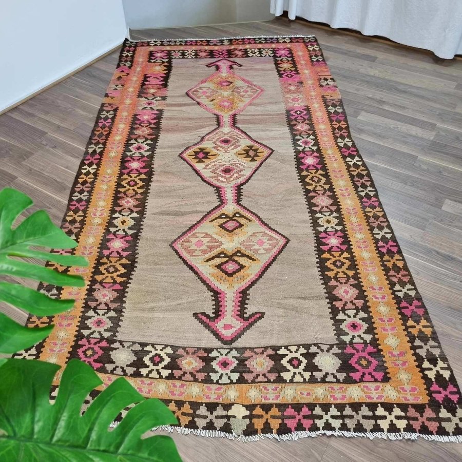 Äkta Vintage matta ca: 157x310 cm - 100% ull - Tvättad  klart - Kelim