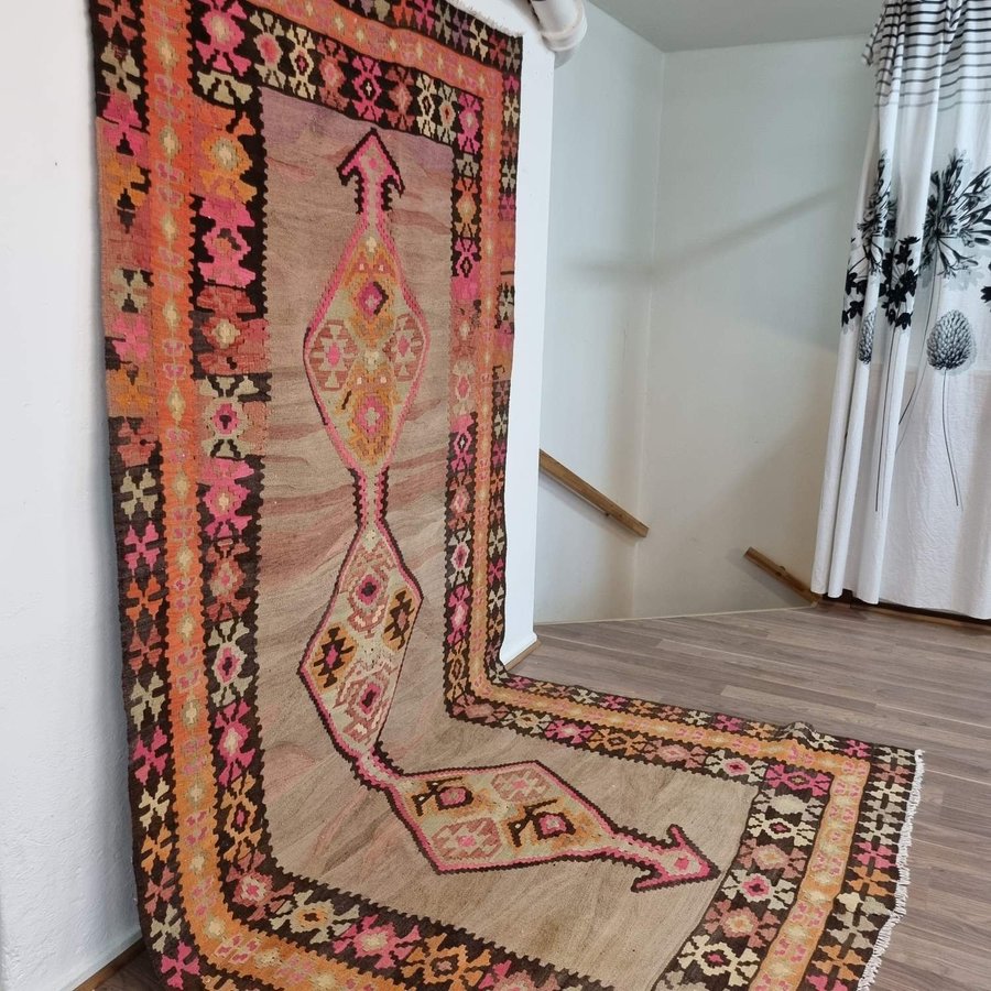 Äkta Vintage matta ca: 157x310 cm - 100% ull - Tvättad  klart - Kelim