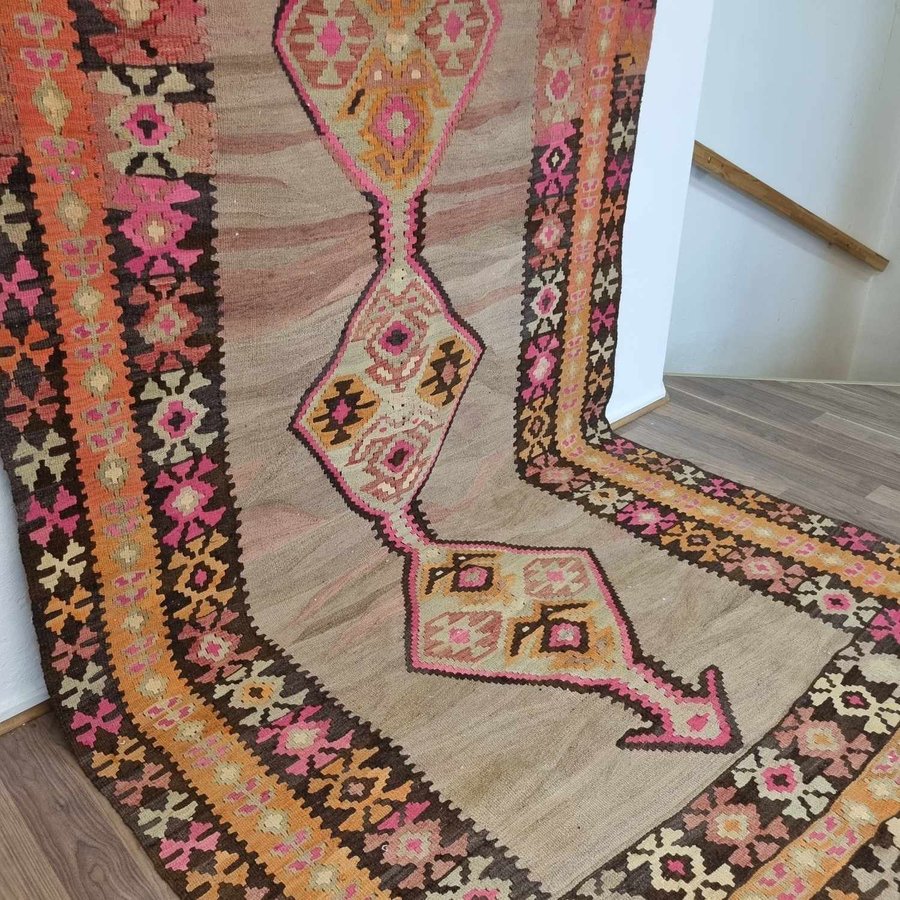 Äkta Vintage matta ca: 157x310 cm - 100% ull - Tvättad  klart - Kelim