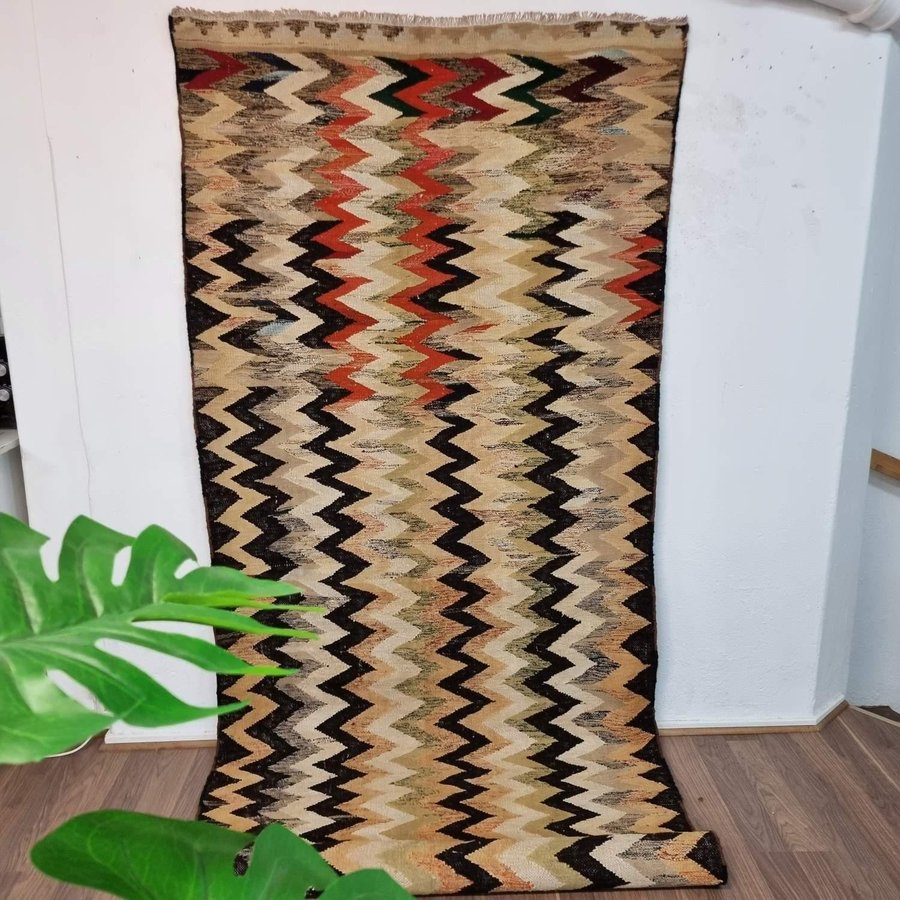 Äkta Vintage matta ca: 310x130 cm - 100% ull - Tvättad  klart - Kelim