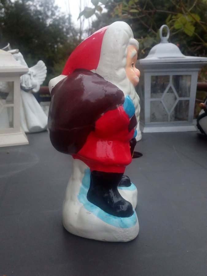 Vintage retro jultomte jul tomte nisse tomtenisse Santa Claus med lykta och säck