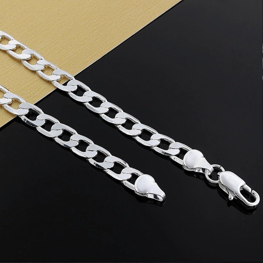 60cm 6mm Sterling silver STÄMPLAD pansarkedja pläterad halsband kubansk cuban