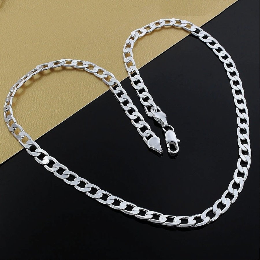 60cm 6mm Sterling silver STÄMPLAD pansarkedja pläterad halsband kubansk cuban