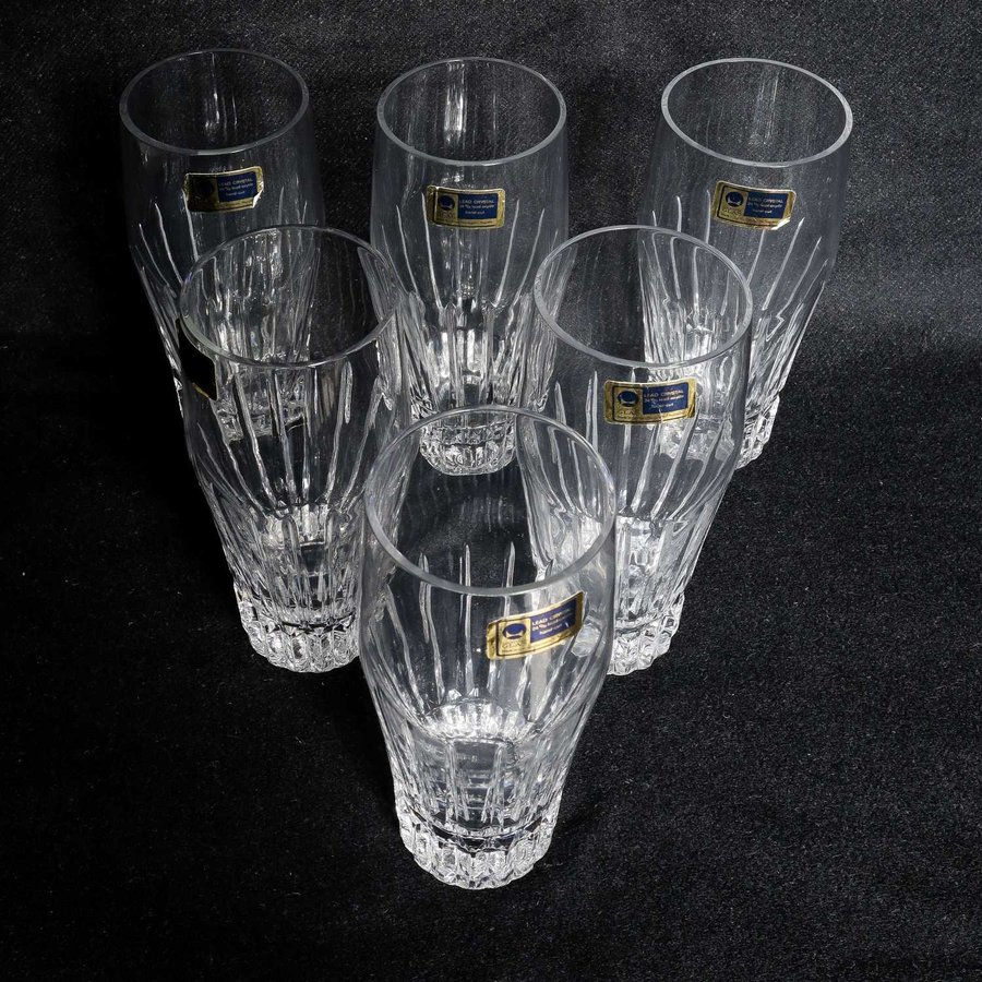 6 ST SLIPADE LONG DRINK GLAS "ELBE" KRISTALL LAUSITZER GLASWERKE NEW OLD STOCK