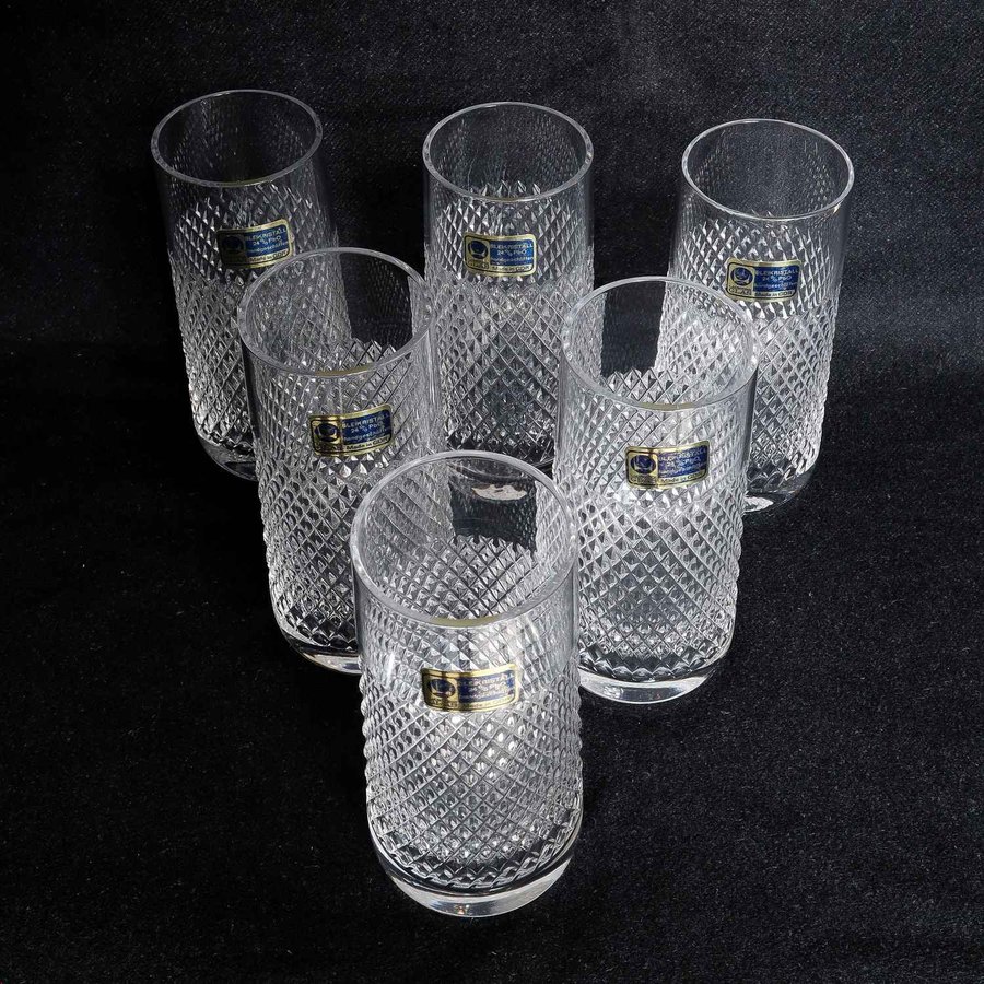 6 ST SLIPADE LONG DRINK GLAS BRAVITZ KRISTALL LAUSITZER GLASWERKE NEW OLD STOCK