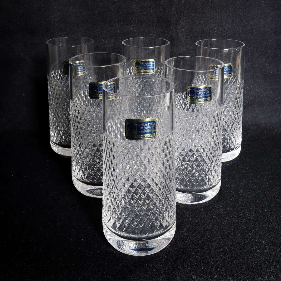 6 ST SLIPADE LONG DRINK GLAS BRAVITZ KRISTALL LAUSITZER GLASWERKE NEW OLD STOCK