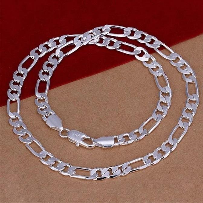 50cm 8mm Silver 925 stämplat pansar länk figaro allergivänligt halsband 925S