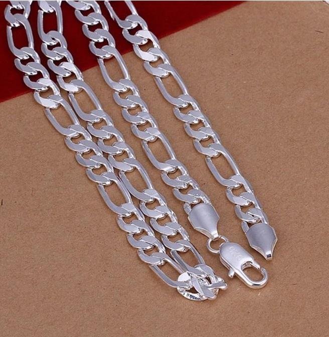 60cm 8mm Sterling Silver pläterat pansar länk figaro 925S gåva jul halsband