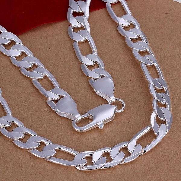 50cm 12mm Stämplat Sterling Silver pansar länk figaro 925S pläterad halsband