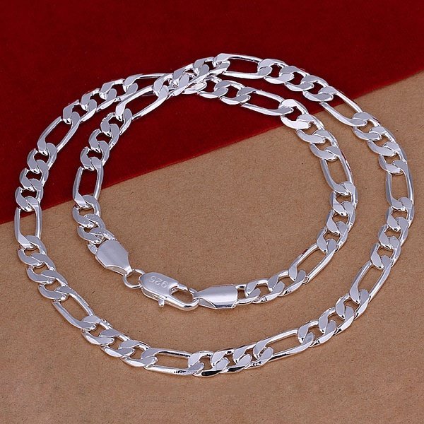 50cm 12mm Stämplat Sterling Silver pansar länk figaro 925S pläterad halsband