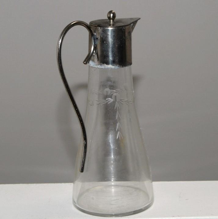 Olivoljekanna kanna för olivolja olja, slipat glas metall, vintage