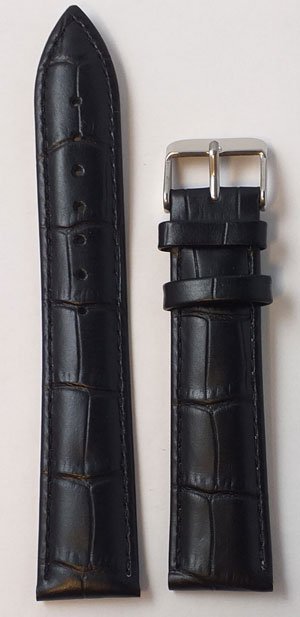 NYTT Läderarmband Krokodilmönster 20 mm Svart Kromspänne Armband Äkta Läder