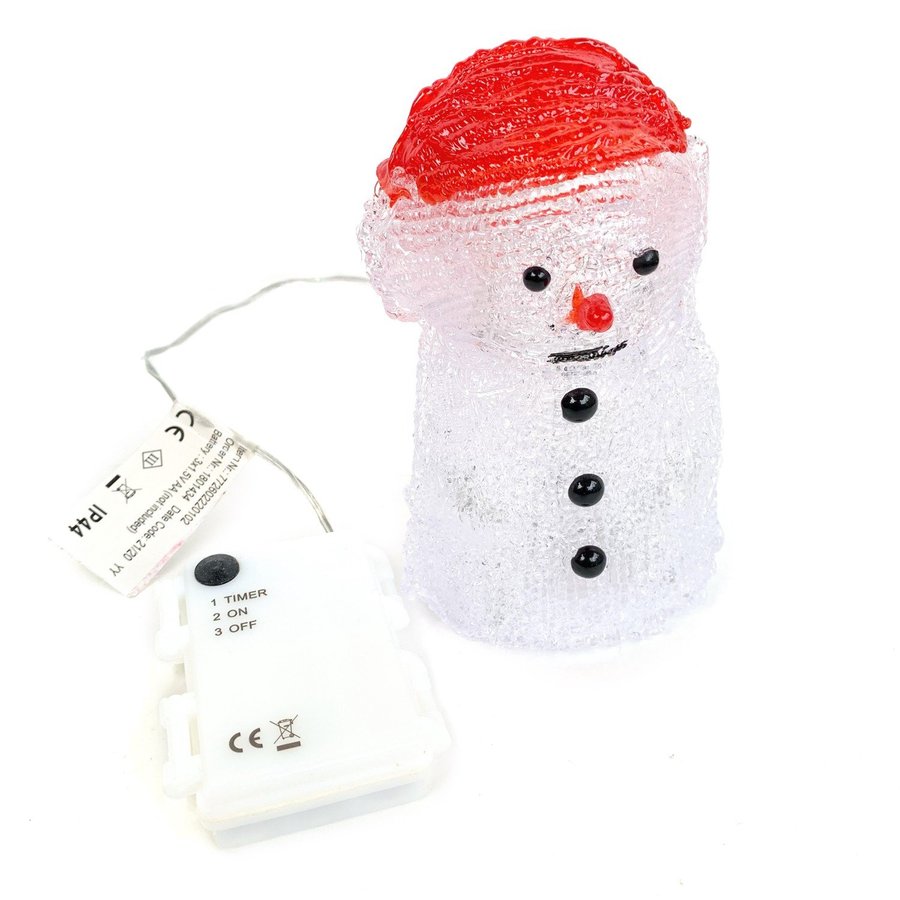 15cm Batteridriven Belysning med Timer Snögubbe Snowman Vinter Jul IP44