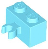 Medium Azure Brick Modified 1 x 2 with Open O Clip Thick - LEGO - 30237