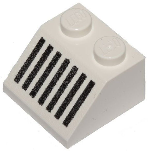 White Slope 45 2 x 2 with Black Grille with 7 Vertical Lines- LEGO - 3039p05