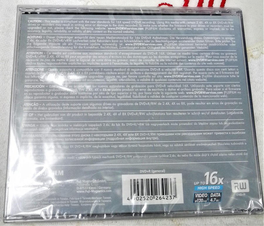 Inspelningsbar DVD-skiva "Fuji 47GB x16 RW +R" (Säljes styckvis)