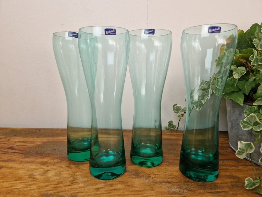 4 st drickglas höga Highball Tumblar grön glas Björkshults glasbruk