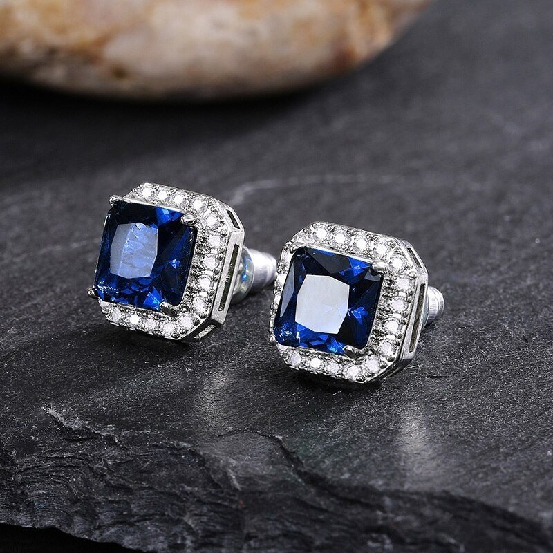 Eleganta Sterling silver örhängen 925 stämpel blå safir replik zircon kristall