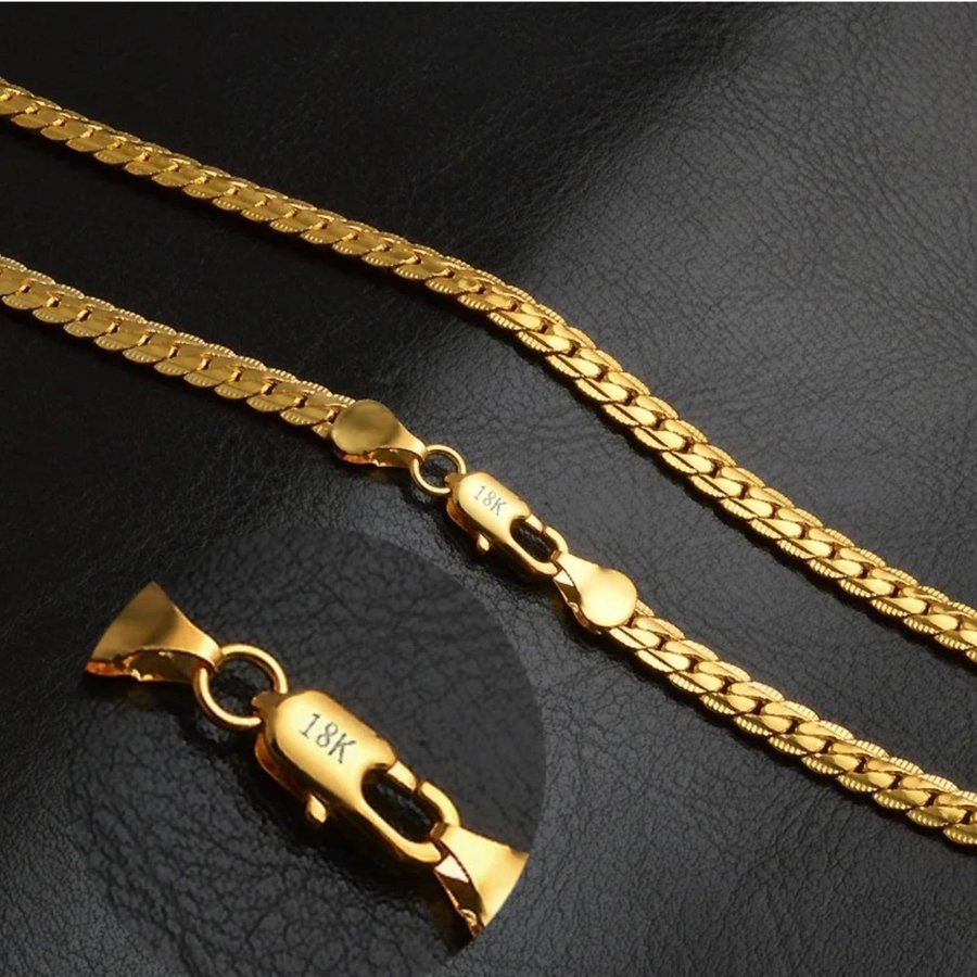 18K guld 60cm 5mm halsband 18k STÄMPEL länk guldpläterad länkhälsband pansar jul