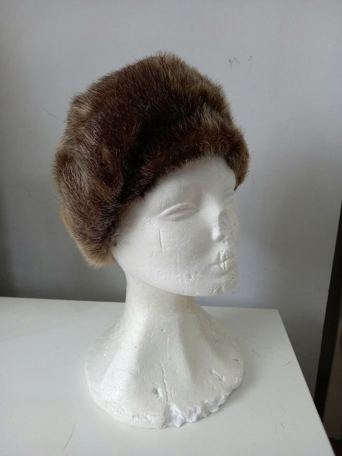 Vintage brun äkta pälsmössa päls mössa hatt