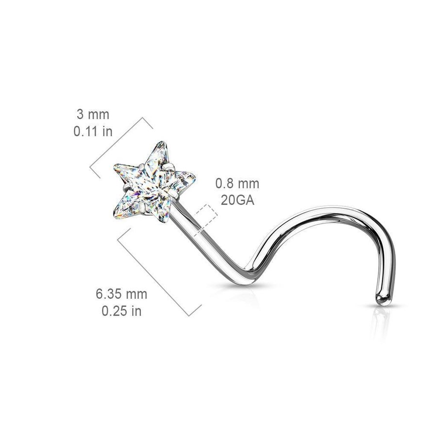 REA__REA_1 Stjärnformad näspiercing i IP 316Lstål 3mm Aqua CZ