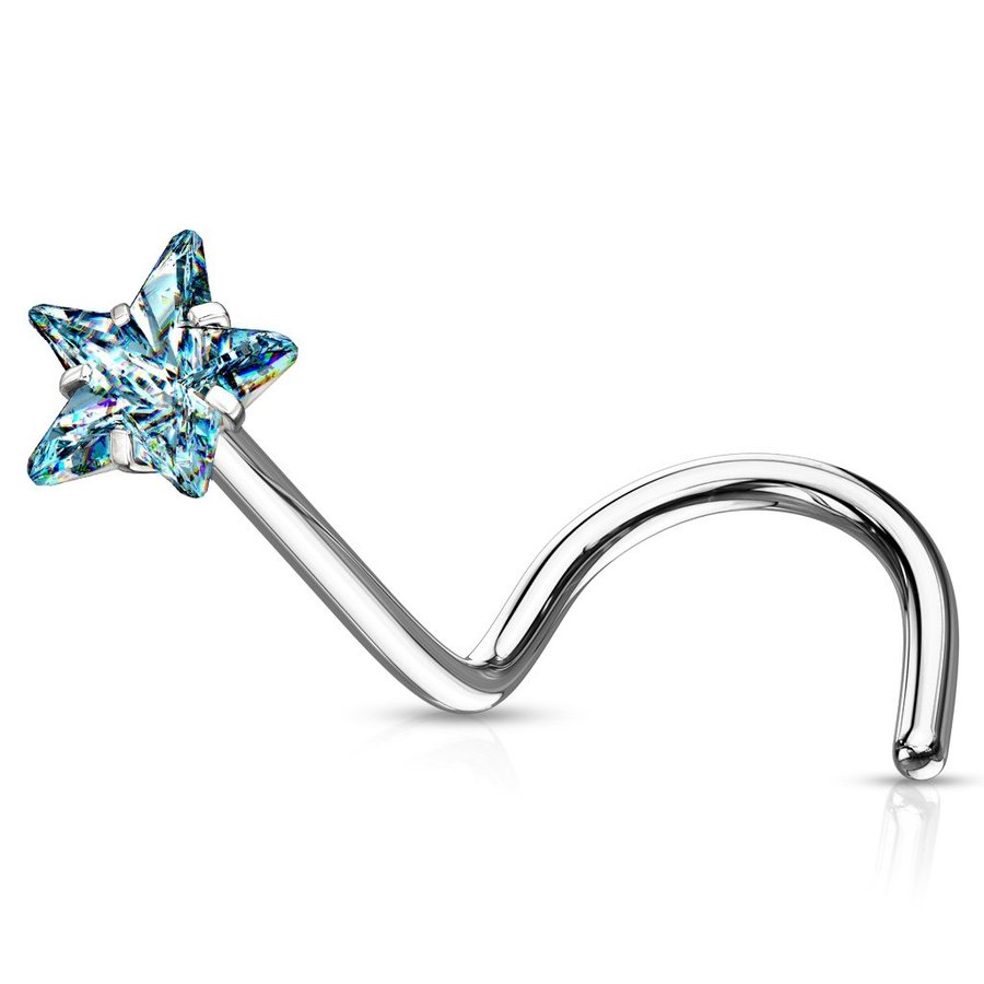 REA__REA_1 Stjärnformad näspiercing i IP 316Lstål 3mm Aqua CZ