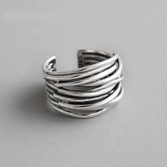 Snygg Silver ring 925 S stämpel 17 mm pläterad trendig chunky retro