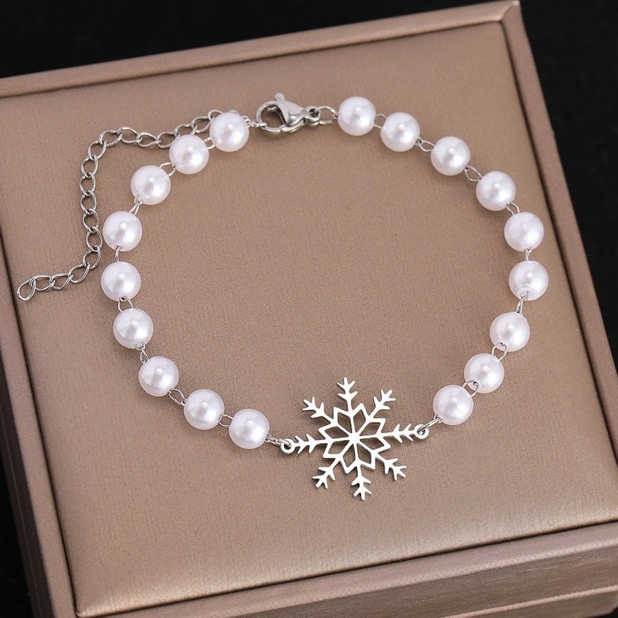 Snyggt armband snöflinga stål pärlor julklapp kärlek pärla present nickelfri