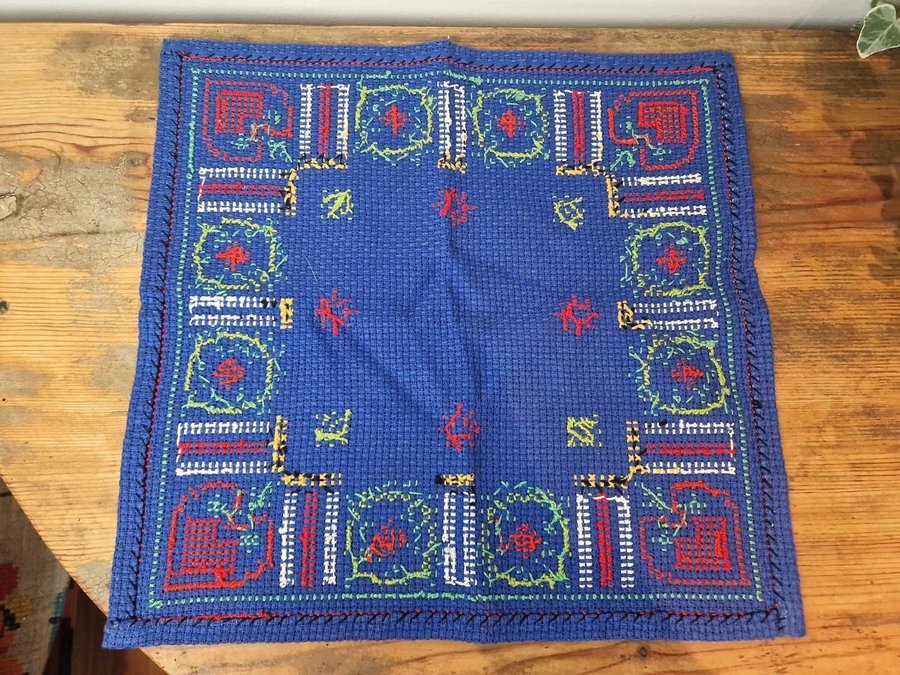 Duk julduk handbroderad hjärta ljus JUL ADVENT RETRO VINTAGE