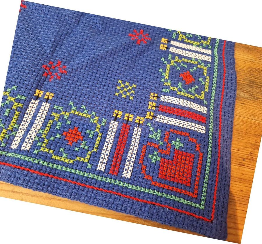 Duk julduk handbroderad hjärta ljus JUL ADVENT RETRO VINTAGE