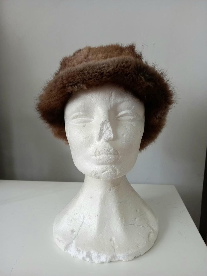 Vintage brun äkta nutria pälsmössa päls mössa hatt