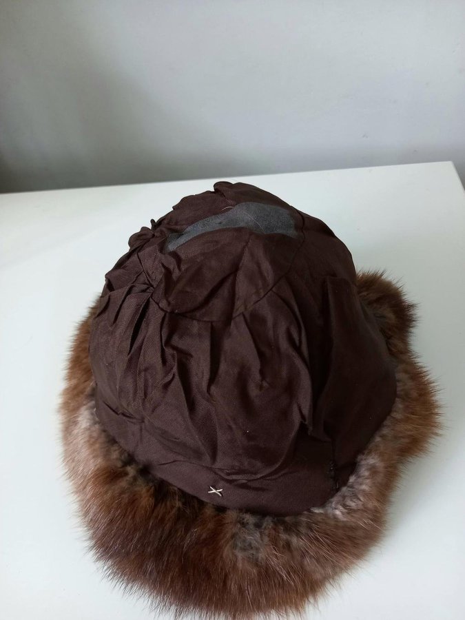 Vintage brun äkta nutria pälsmössa päls mössa hatt