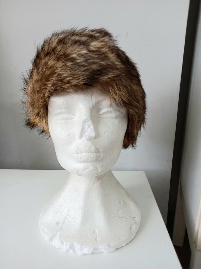 Vintage brun äkta coyote pälsmössa päls mössa hatt