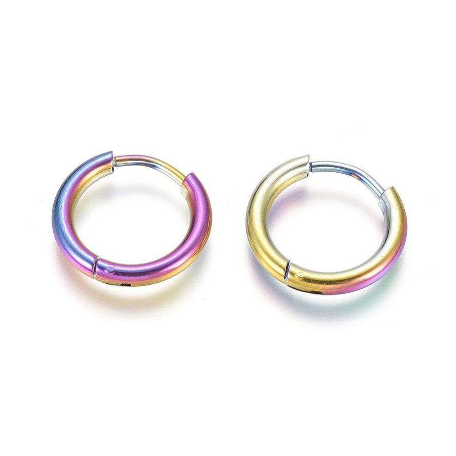 REA___REA___1 Par 14 mm Hoops örhängen i Rainbow 316L stål